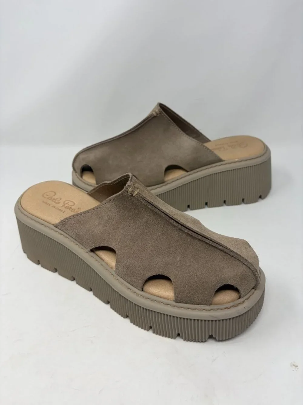 Carlo Pera platform clog sandals taupe suede EU 41 women's beige slides